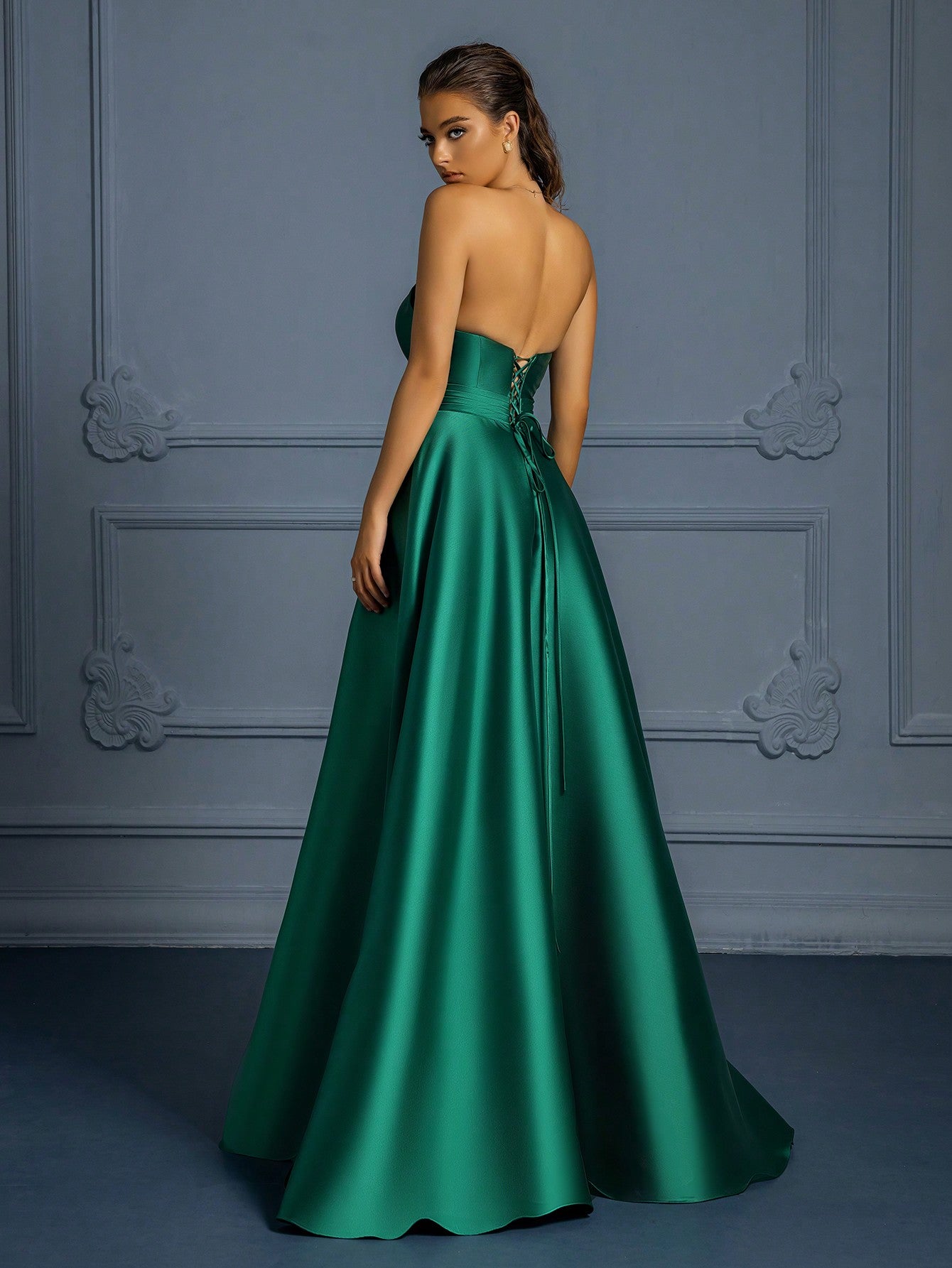 Stunning Elegance: Premium Strapless Formal Dress with Thigh-High Slit-Free Shipping