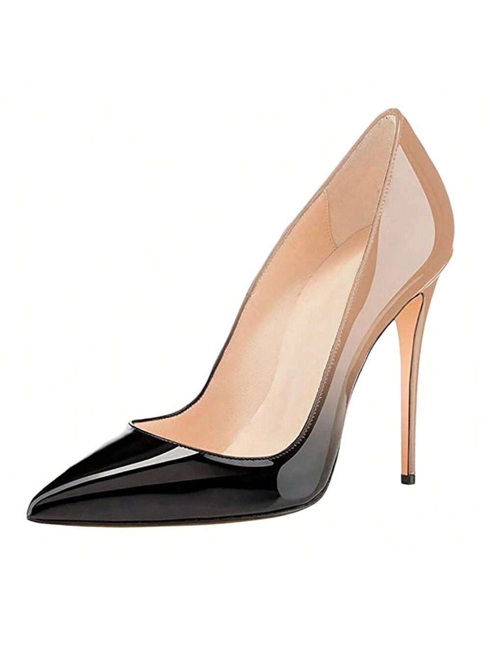 Elegant Two-Tone Patent Pointed Toe Stiletto High Heel Pumps