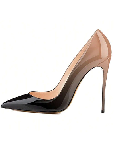 Elegant Two-Tone Patent Pointed Toe Stiletto High Heel Pumps