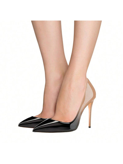 Elegant Two-Tone Patent Pointed Toe Stiletto High Heel Pumps