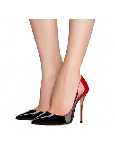 Elegant Two-Tone Patent Pointed Toe Stiletto High Heel Pumps