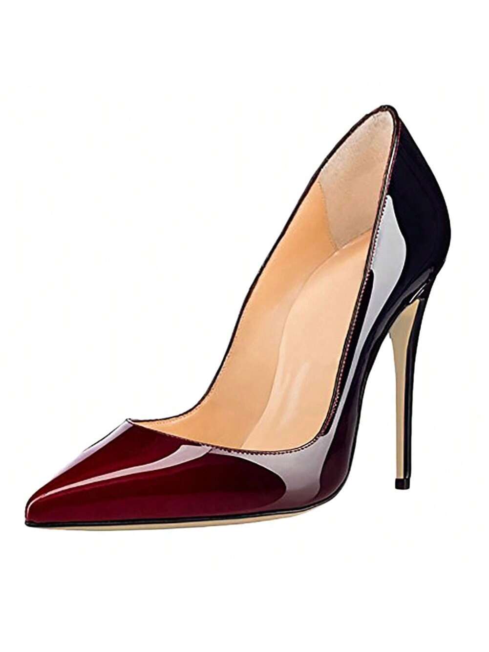 Elegant Two-Tone Patent Pointed Toe Stiletto High Heel Pumps