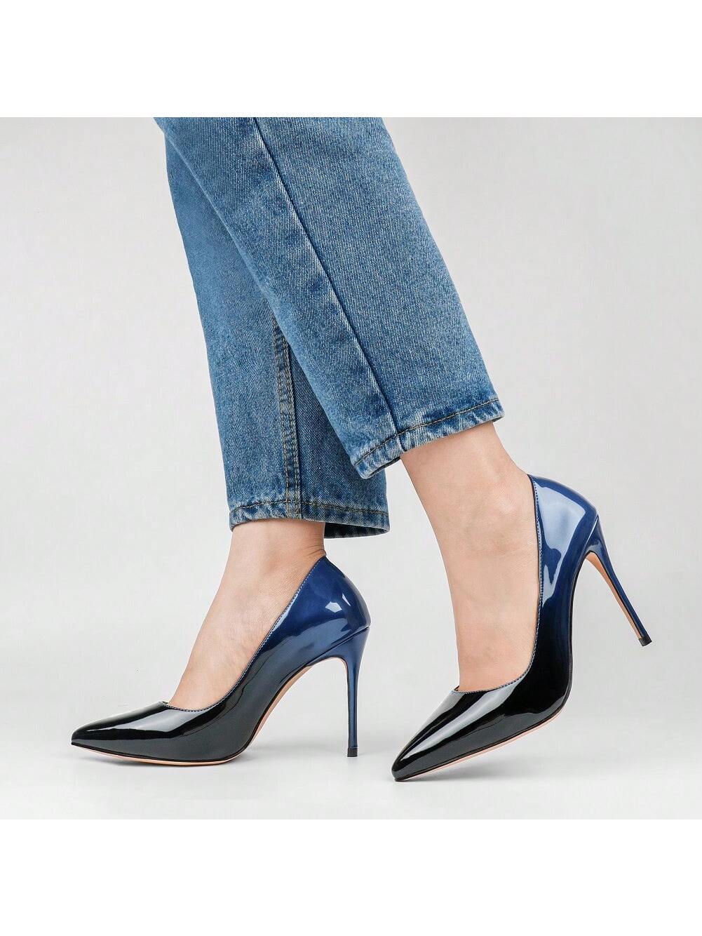 Elegant Two-Tone Patent Pointed Toe Stiletto High Heel Pumps