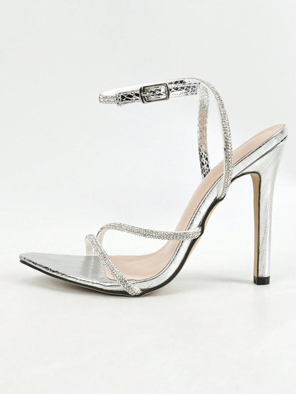 Sparkling Glamour: Women's Rhinestone High Heel Sandals - Perfect for a Stunning Gala Look!