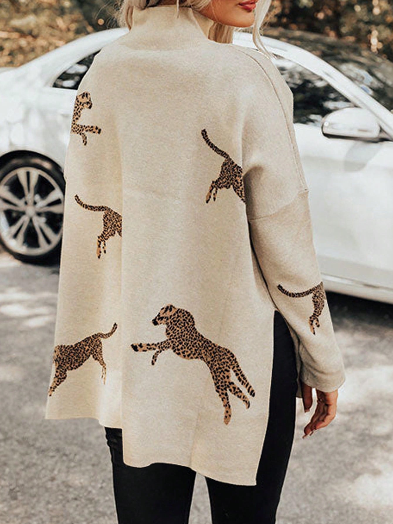 Leopard Luxe: High Neck Casual Sweater with a Wild Twist