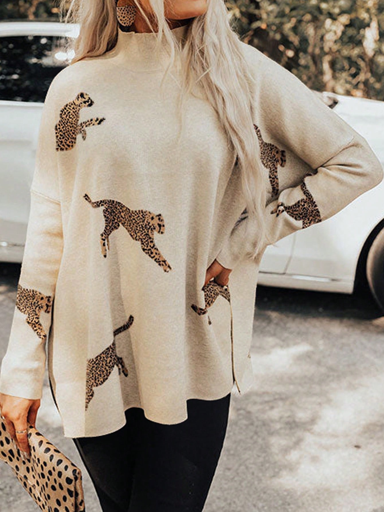 Leopard Luxe: High Neck Casual Sweater with a Wild Twist