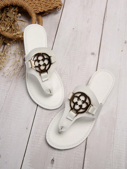 Effortless Chic Metal Emblem Flat Sandals-Free Shipping