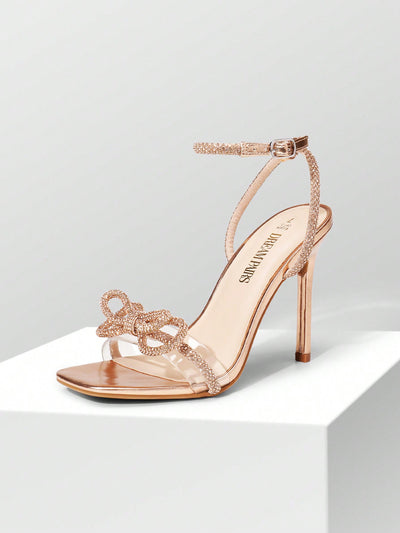 Crystal Double Bowknots Clear Slingback- Square Toe Sandals