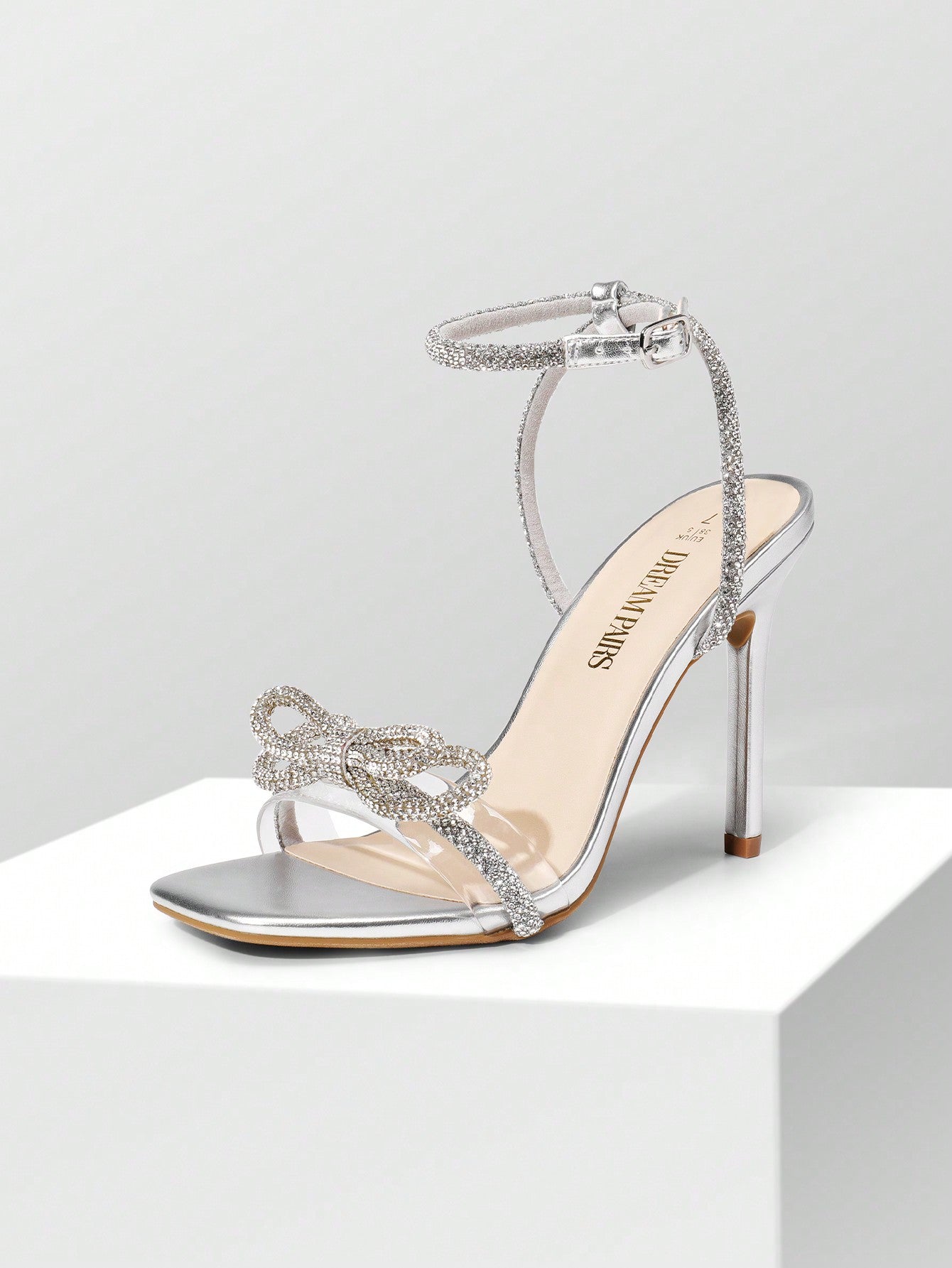 Crystal Double Bowknots Clear Slingback- Square Toe Sandals