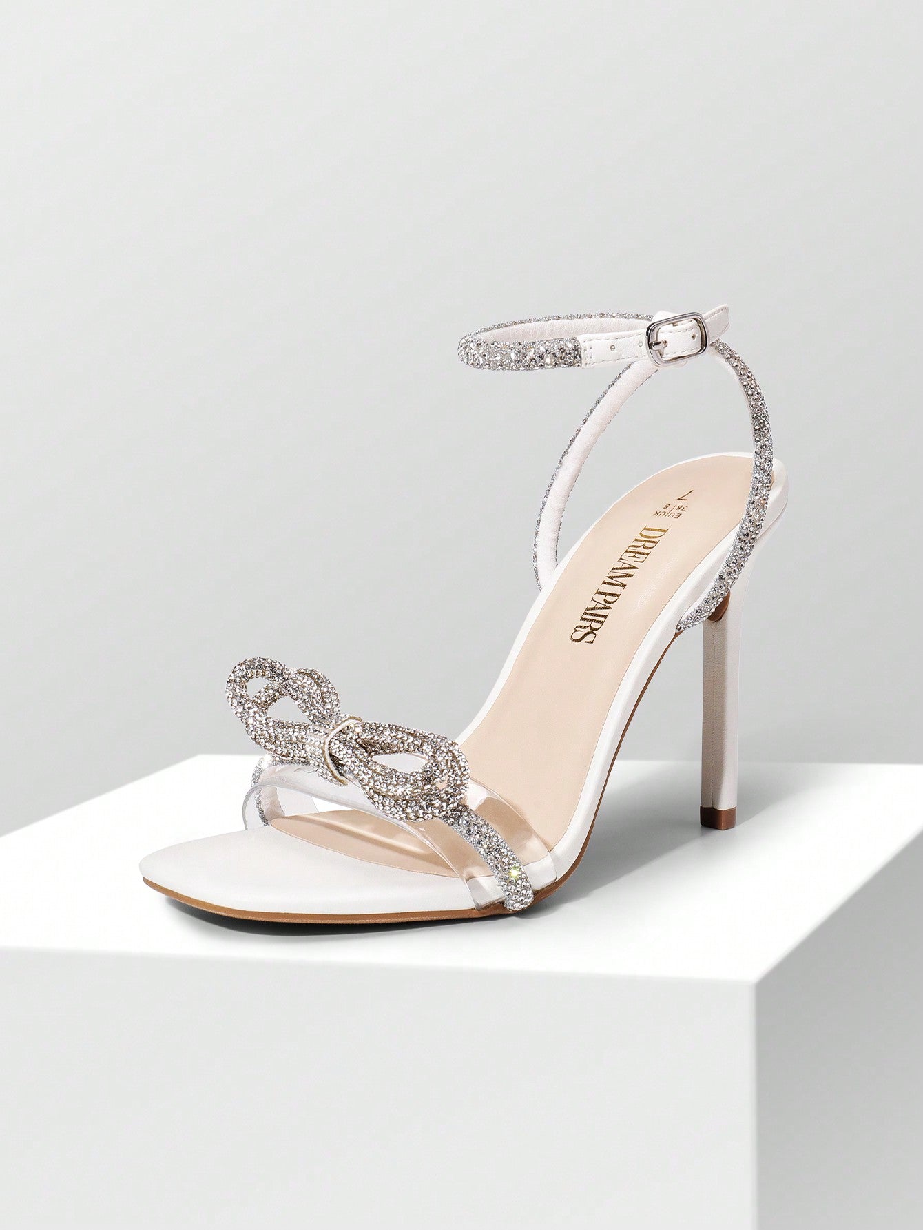 Crystal Double Bowknots Clear Slingback- Square Toe Sandals