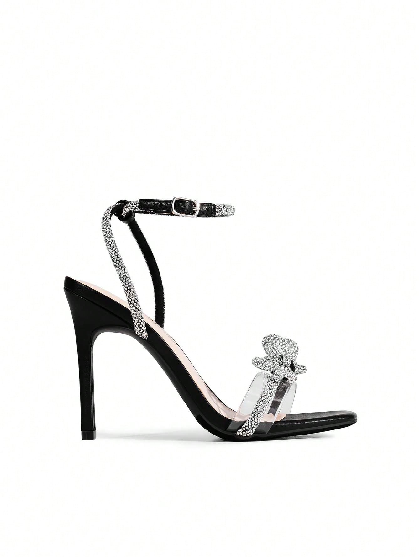 Crystal Double Bowknots Clear Slingback- Square Toe Sandals