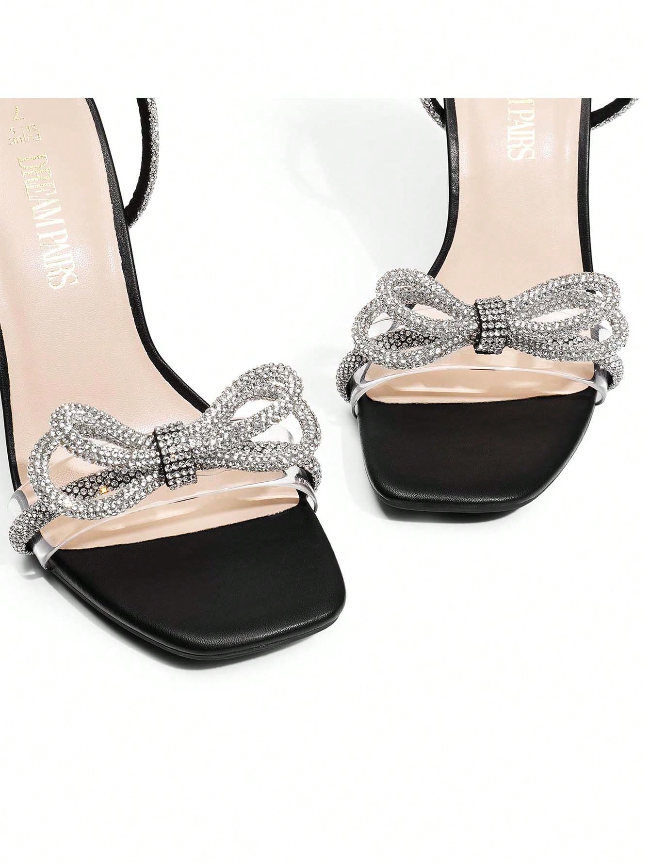 Crystal Double Bowknots Clear Slingback- Square Toe Sandals