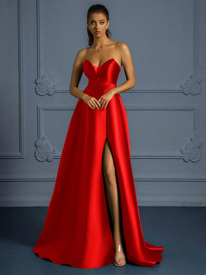 Stunning Elegance: Premium Strapless Formal Dress with Thigh-High Slit-Free Shipping