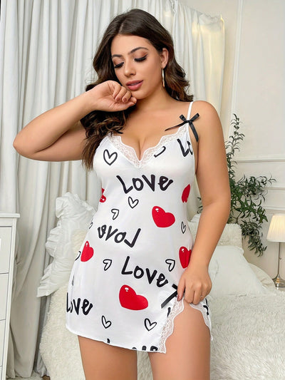 Sweetheart Dreams: Love & Heart Lace Trimmed Cami Nightgown