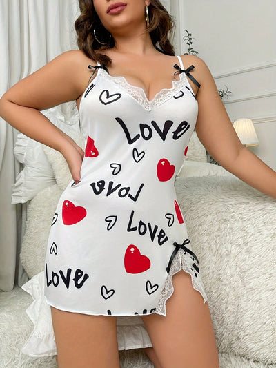 Sweetheart Dreams: Love & Heart Lace Trimmed Cami Nightgown