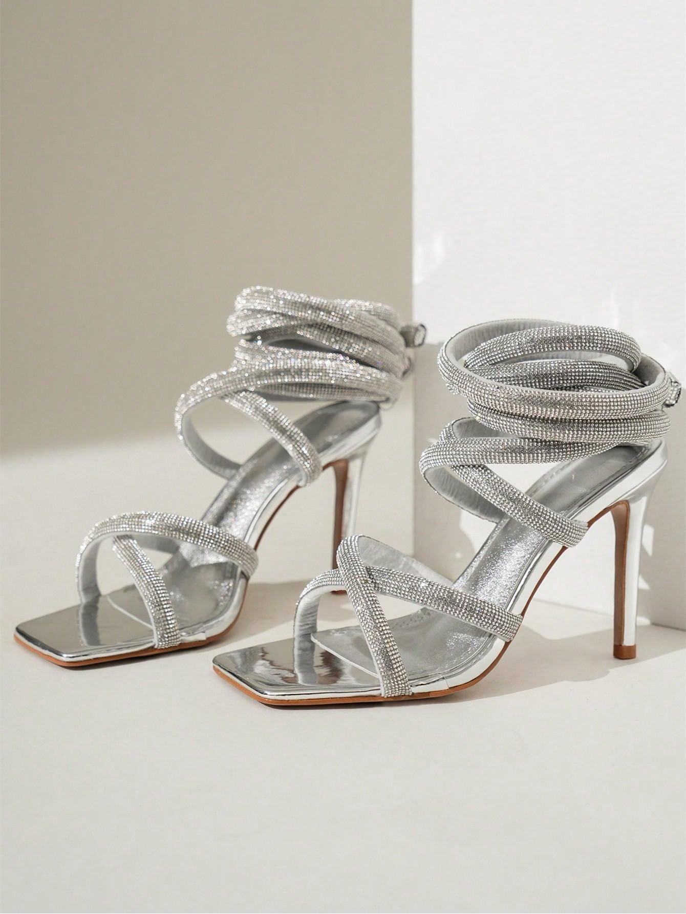 Silver-Gold Wrap Up Stiletto Heels - Sexy Cross Strap Heels