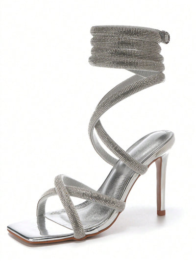 Silver-Gold Wrap Up Stiletto Heels - Sexy Cross Strap Heels