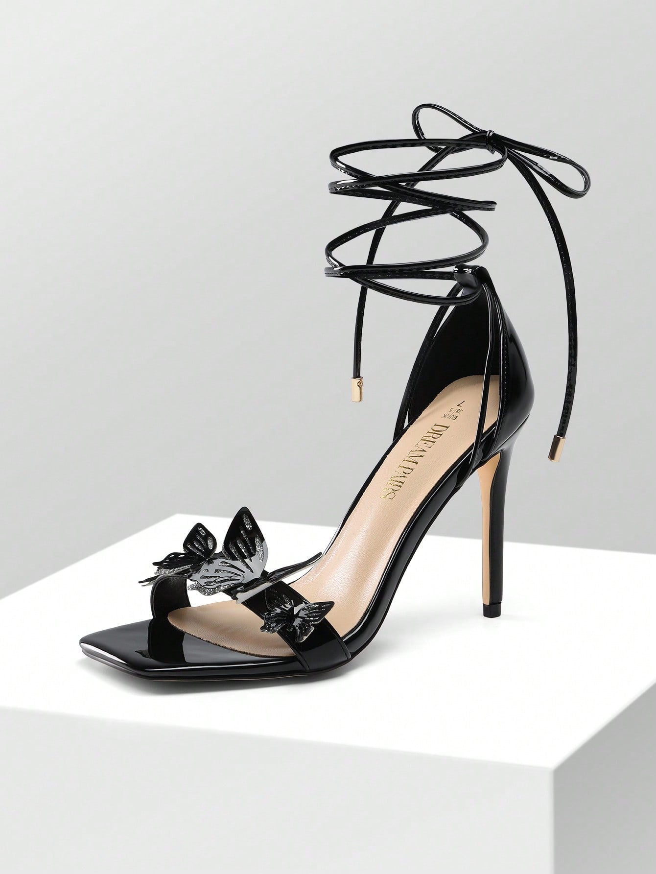 "Butterfly High Heeled Sandals with Tie-Leg Design"