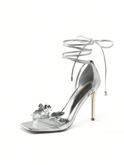 "Butterfly High Heeled Sandals with Tie-Leg Design"