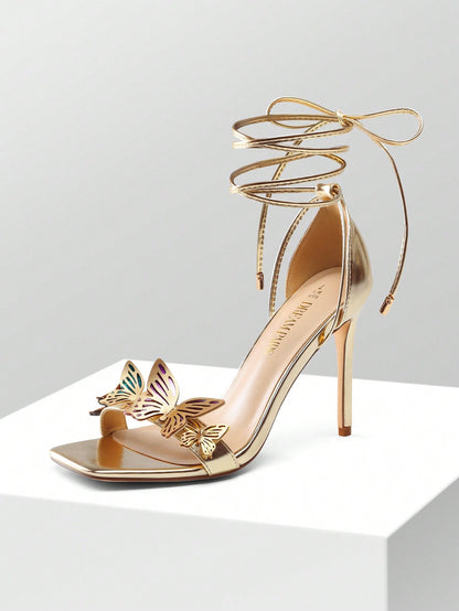 *Butterfly High Heeled Sandals with Tie-Leg Design-Free Shipping