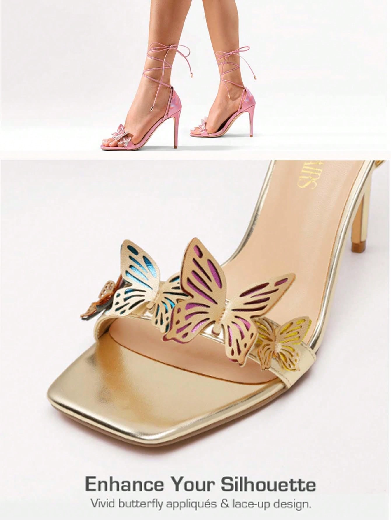 *Butterfly High Heeled Sandals with Tie-Leg Design-Free Shipping