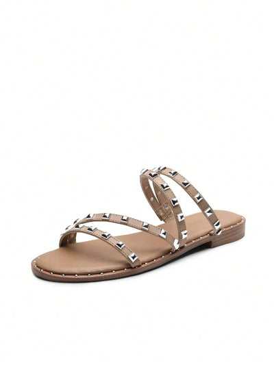 Chic Strap Studded Rhinestone Slide Sandals