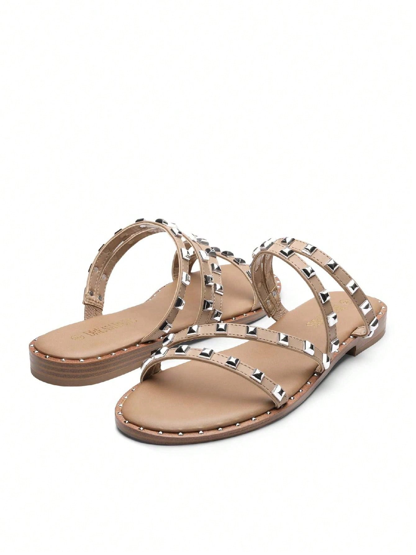 Chic Strap Studded Rhinestone Slide Sandals