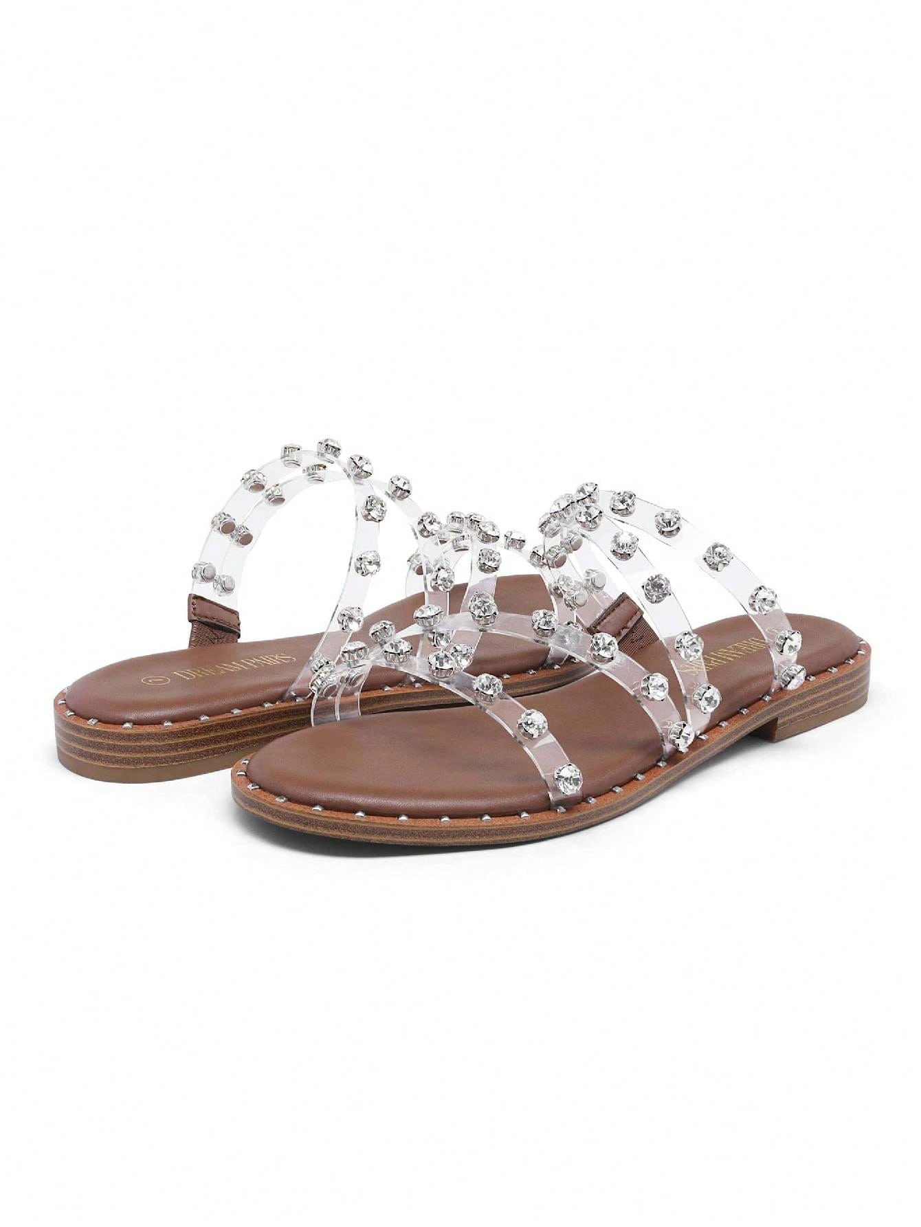 Chic Strap Studded Rhinestone Slide Sandals