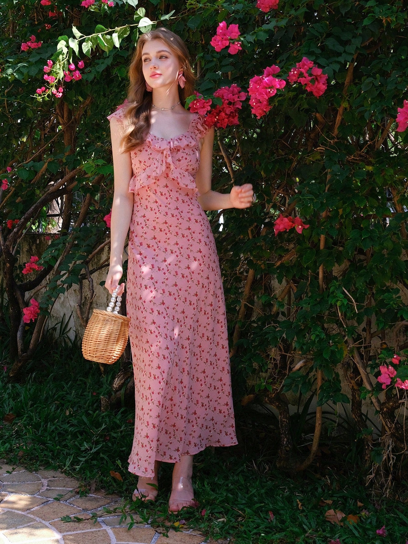 Boho Chic Floral Print Maxi Dress with Elegant Smocking Details