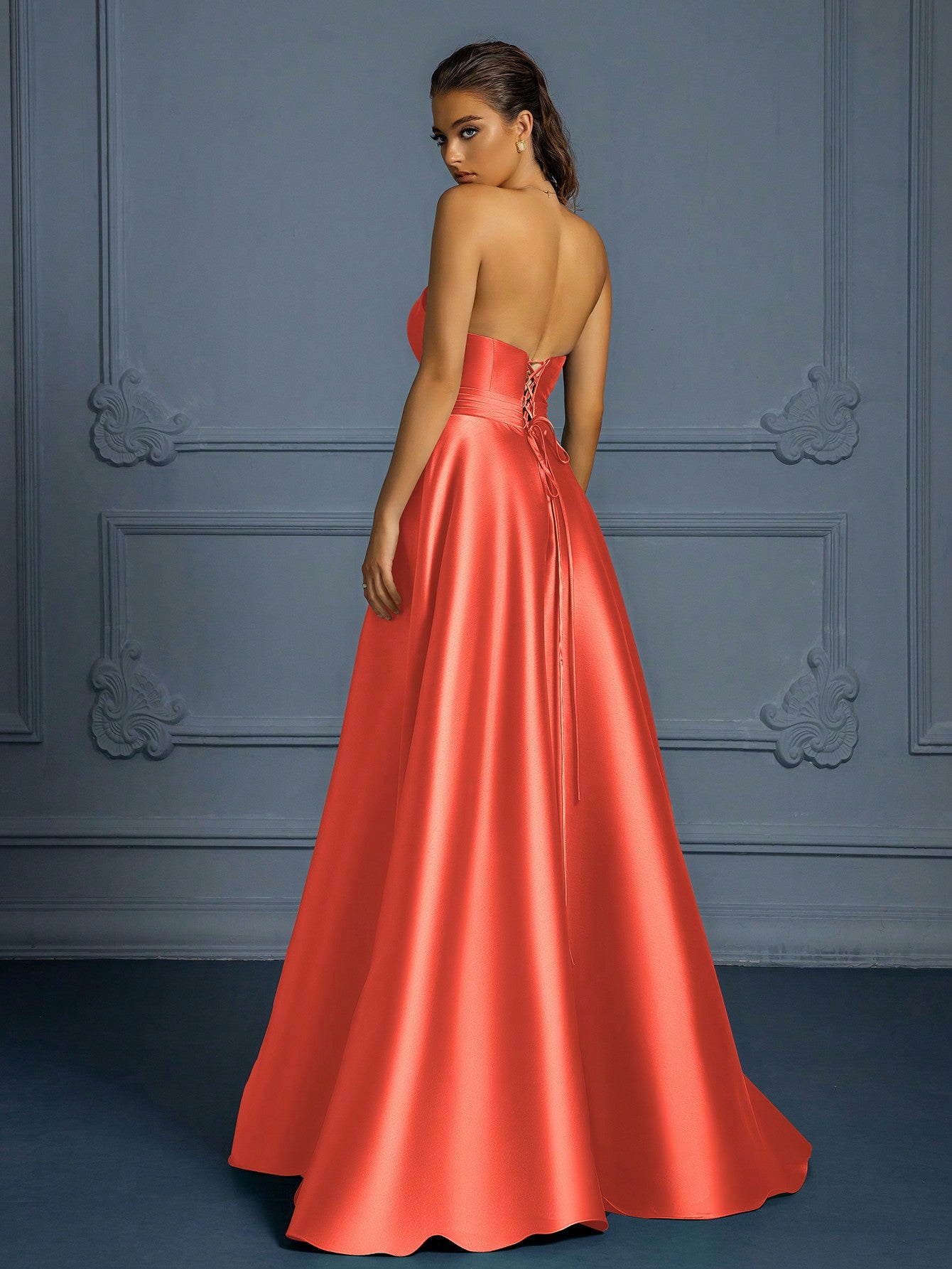 Stunning Elegance: Premium Strapless Formal Dress with Thigh-High Slit-Free Shipping