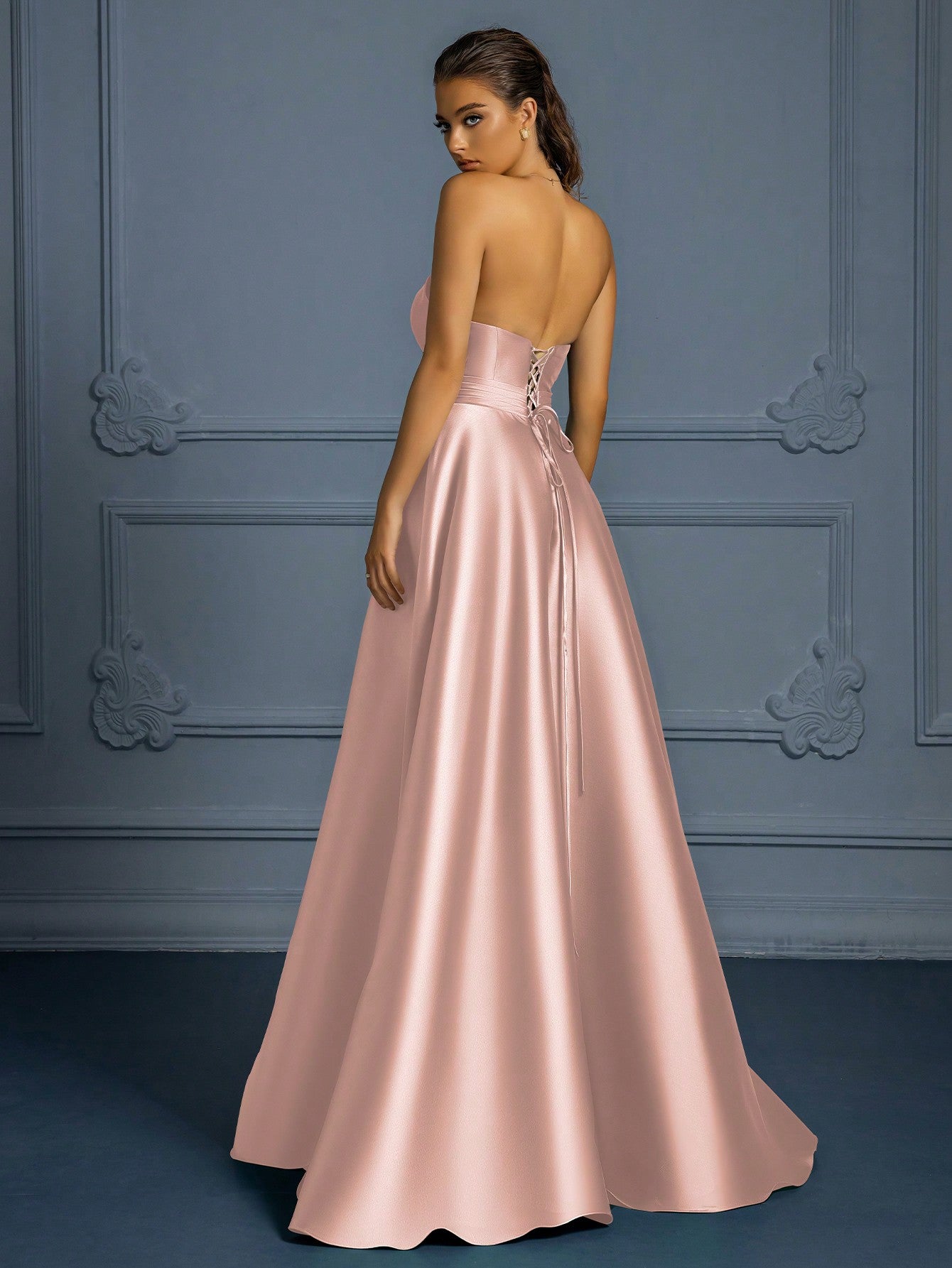 Stunning Elegance: Premium Strapless Formal Dress with Thigh-High Slit-Free Shipping