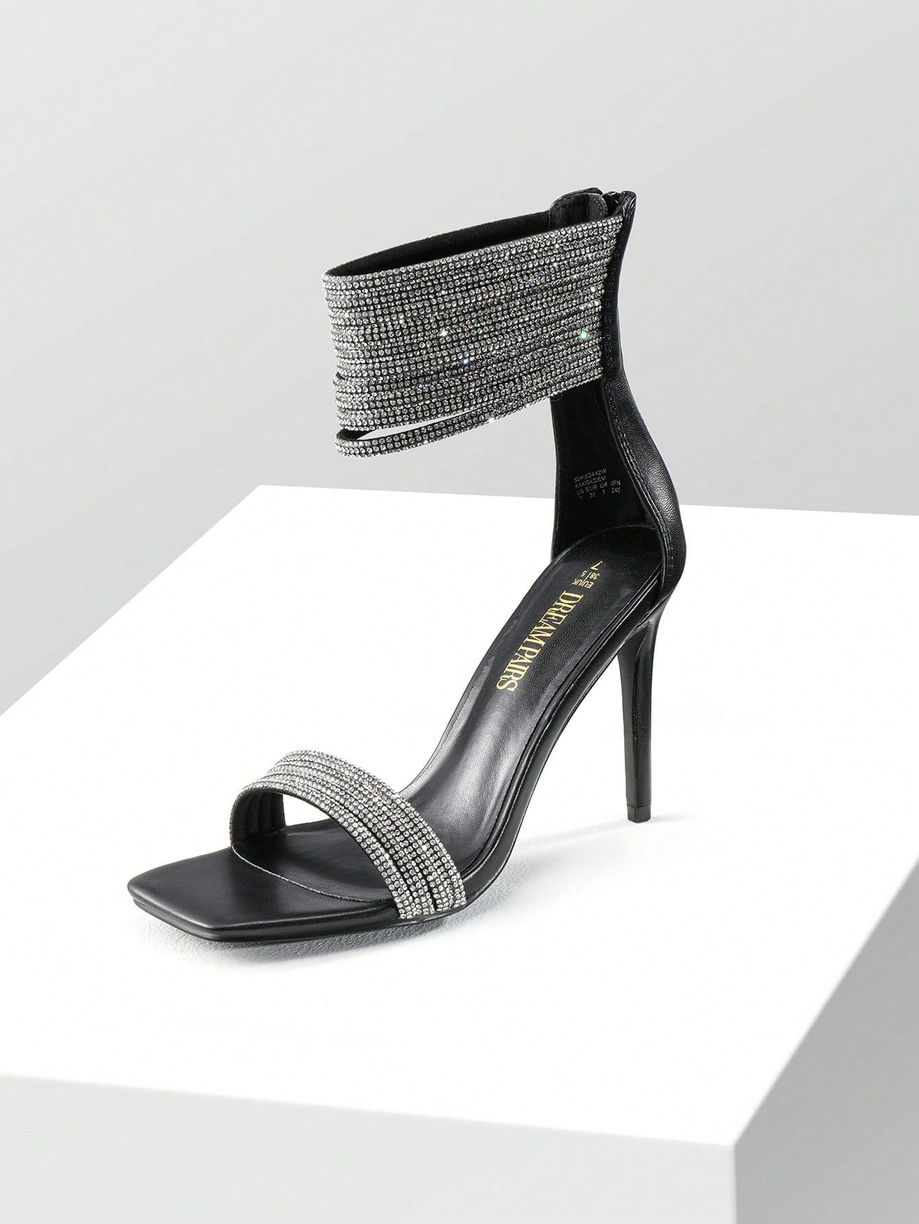 Sparkling Elegance: Multi Strap Rhinestone High Heel Square Toe Sandals