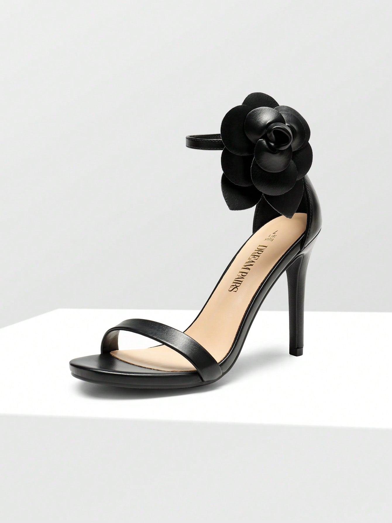 Floral Elegance: Women's High Heels Sandals with Flower Decor & Ankle Strap