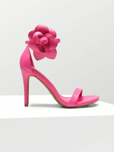 Floral Elegance: Women's High Heels Sandals with Flower Decor & Ankle Strap