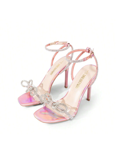 Crystal Double Bowknots Clear Slingback- Square Toe Sandals