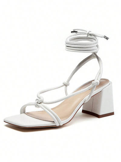 Lace-Up Chunky Heel Sandals: Stylish Strappy Straps for Chic Ankle Wrap Heels