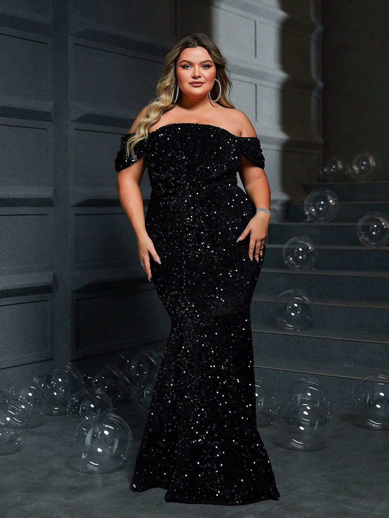 Stunning Plus Size Off-Shoulder Sequin Bodycon Dress Perfect for Prom, Wedding Guest, Bridesmaid