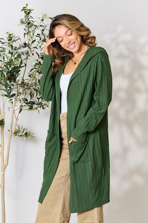 Stylish Ribbed Open Front Long Sleeve Cardigan for Women