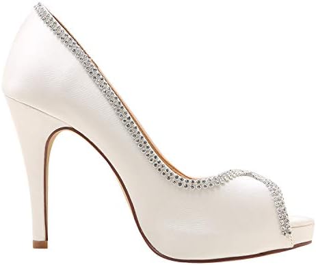 Sophisticated Satin Rhinestone Detail Peep-Toe Pumps for Weddings and  Evening Elegance