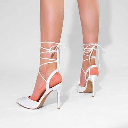 Elegant Strappy Pointed Toe, Lace Up Stilettos Heels