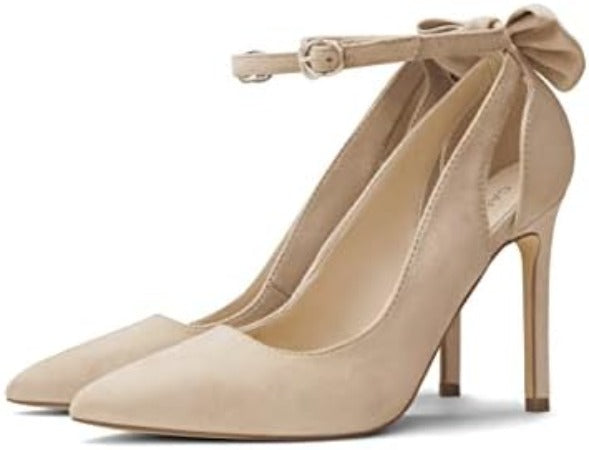 Elegance: Women's Bow-Back Strappy Stiletto Ankle Strap Pumps