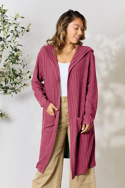 Stylish Ribbed Open Front Long Sleeve Cardigan for Women