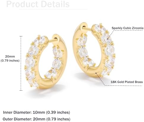 18K Gold Plated Diamond Hoop Earrings - CZ Huggie Earrings