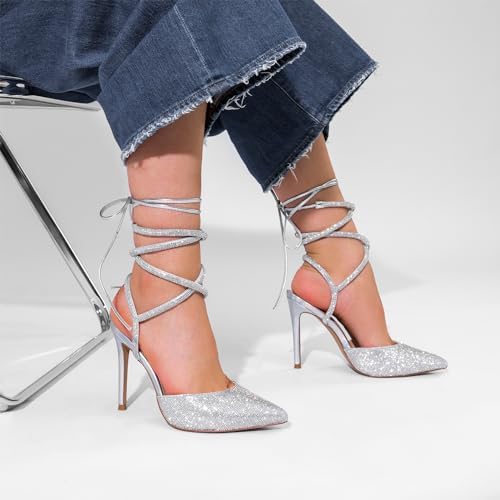 Elegant Strappy Pointed Toe, Lace Up Stilettos Heels