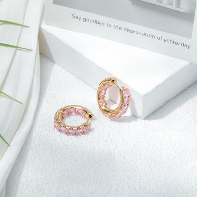 18K Gold Plated Diamond Hoop Earrings - CZ Huggie Earrings