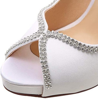 Sophisticated Satin Rhinestone Detail Peep-Toe Pumps for Weddings and  Evening Elegance