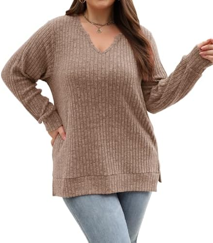 Chic Plus Size Fall Sweaters: V-Neck, Long Sleeve, Casual Tunic Tops (L-4XL)