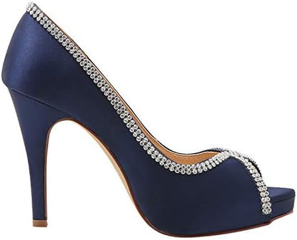 Sophisticated Satin Rhinestone Detail Peep-Toe Pumps for Weddings and  Evening Elegance