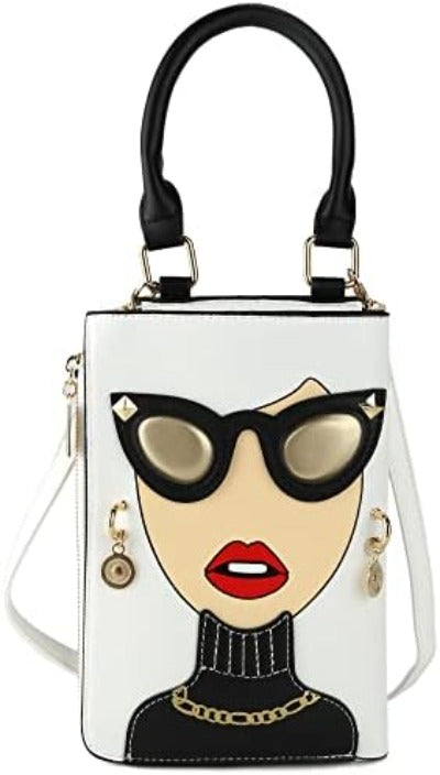 Eye-Catching 3D Lips And Sunglasses Satchel: Trendy Crossbody Clutch with Elegant Top Handle - Unique Shoulder Handbag