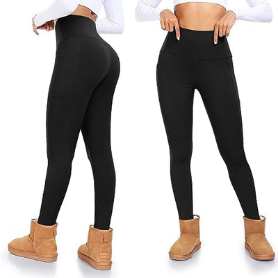 Fleece-Lined High Waist Leggings: 4-Pack, Warm & Cozy, Pockets